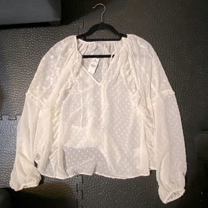 Express shirt  tie string dot chiffon style with balloon long sleeve